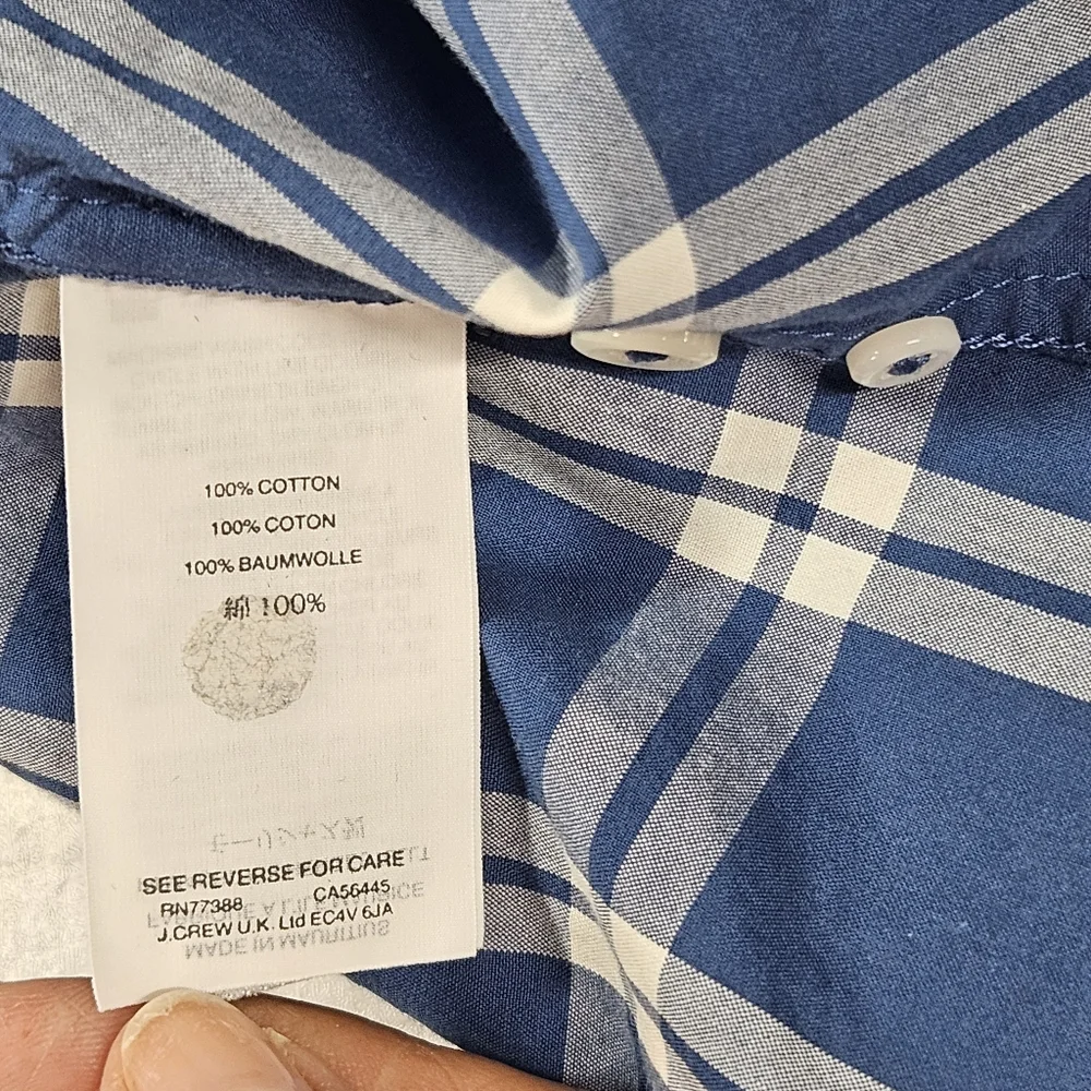 J.Crew Slim Fit Button Down Long Sleeve Shirt XL Blue Plaid Cotton Shirting